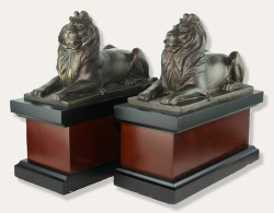 New York Public Library Lion Bookends - Bronze and Wood